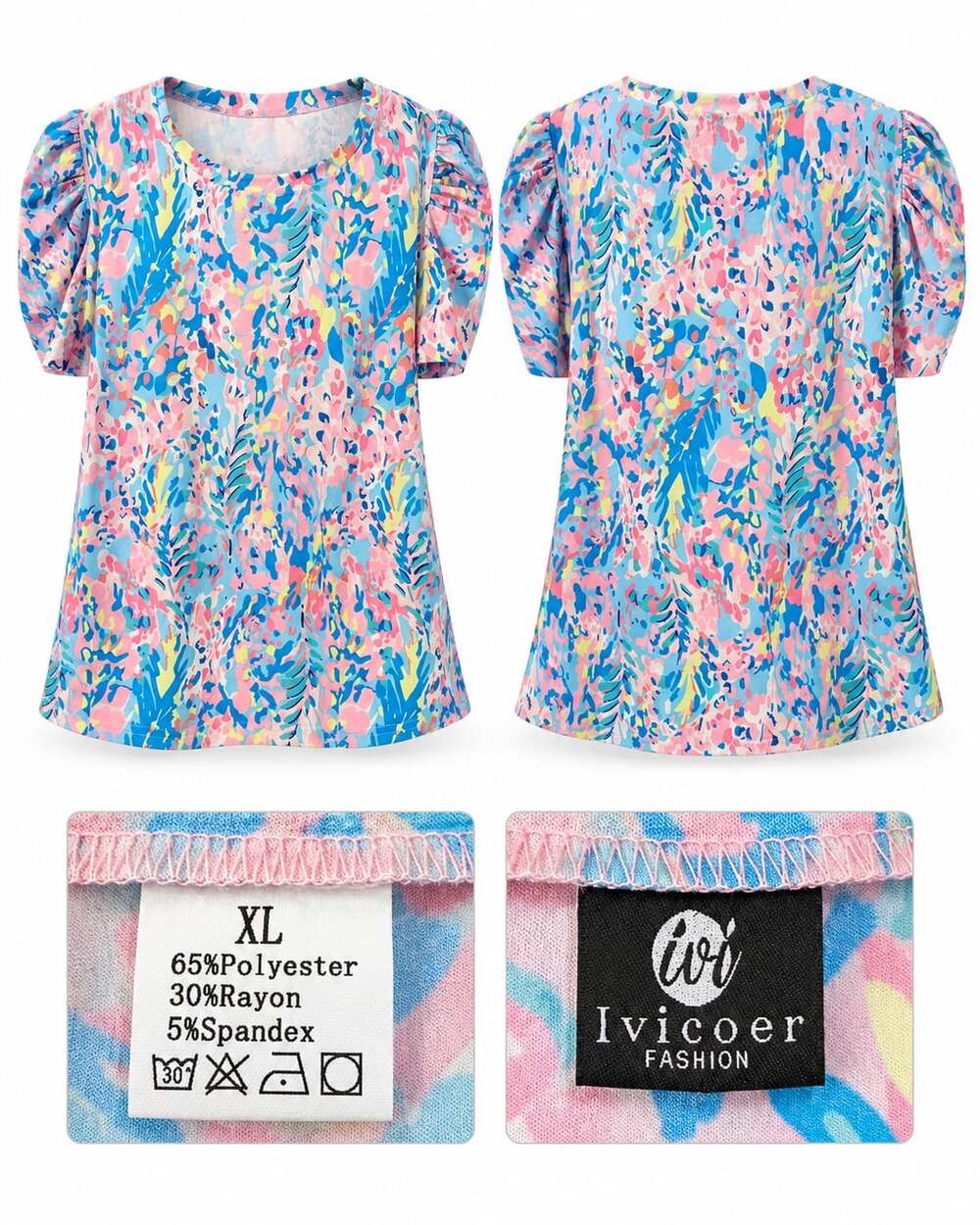 Ivicoer Fashion Women's Puff Short Sleeve Crew Neck Casual Top